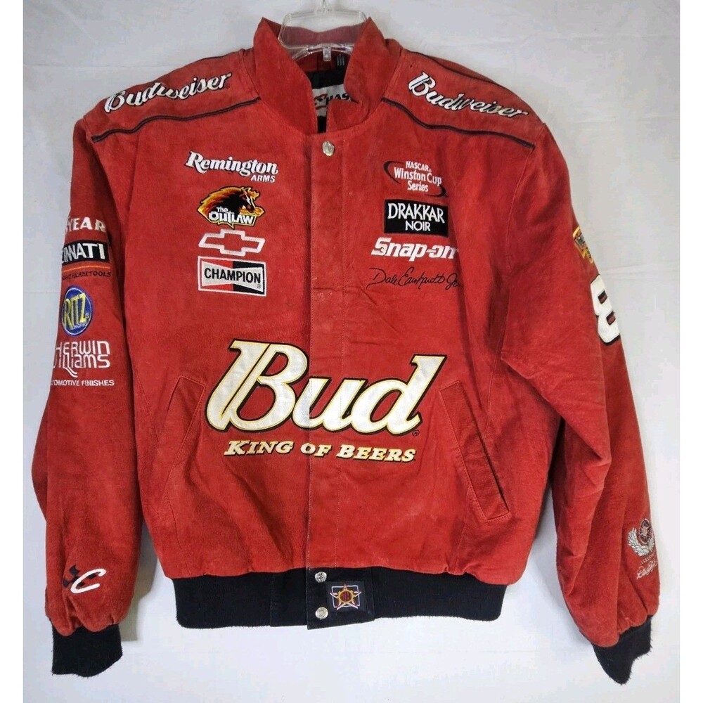 Dale Earnhart Jr. Jacket Men's Medium Red Suede Leather Chase NASCAR Vintage